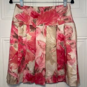 St. John Couture Floral A-Line Skirt Silk Pleated